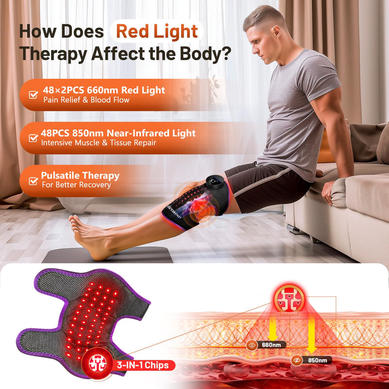 [Australia - AusPower] - RELEXNOW Red Light Therapy for Knee with Heat & Vibration Massage, Extension Band, Wireless Controller, 660nm&850nm Near Infrared Light Therapy Heated Device for Knee/Elbow/Shoulder Purple 