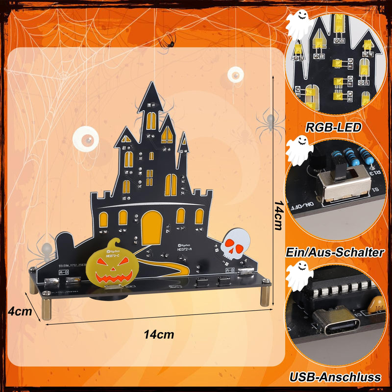 PEMENOL Halloween Castle Soldering Kit Music Pumpkin Skeleton Light Electronics Kit with Breathing LED Light Effects & Sound Soldering Learning Set Adult Decoration