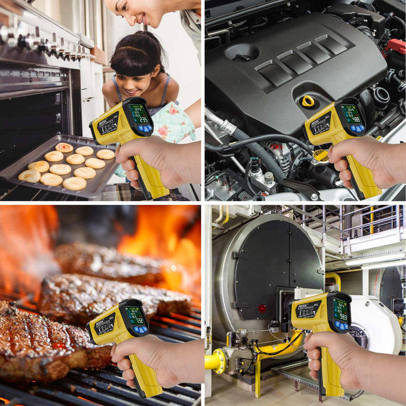 [Australia - AusPower] - MESTEK Digital Infrared Thermometer Pyrometer Laser with K-Probe -50 °C to 800 °C Non-Contact with Colour LCD Alarm Function Adjustable Emission Level Kitchen 
