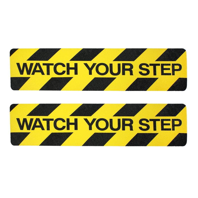 RedCat's Watch Your Step Sign - 2 Pack Anti-Slip Safety Flooring Sticker - Signs for Floor - Caution Floor Tape for Workplace, Home, Public Places - 6" X 24" Commerical Self-Adhesive Black/Yellow
