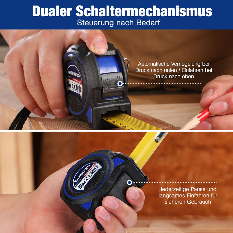 [Australia - AusPower] - WORKPRO Tape Measure 5 m, Professional Meter Measure, High Precision Tape Measure with Magnetic Hook, Wide Band with Belt Clip, Metric Dimensions with Drop Protection Case, for Measurements and Home 