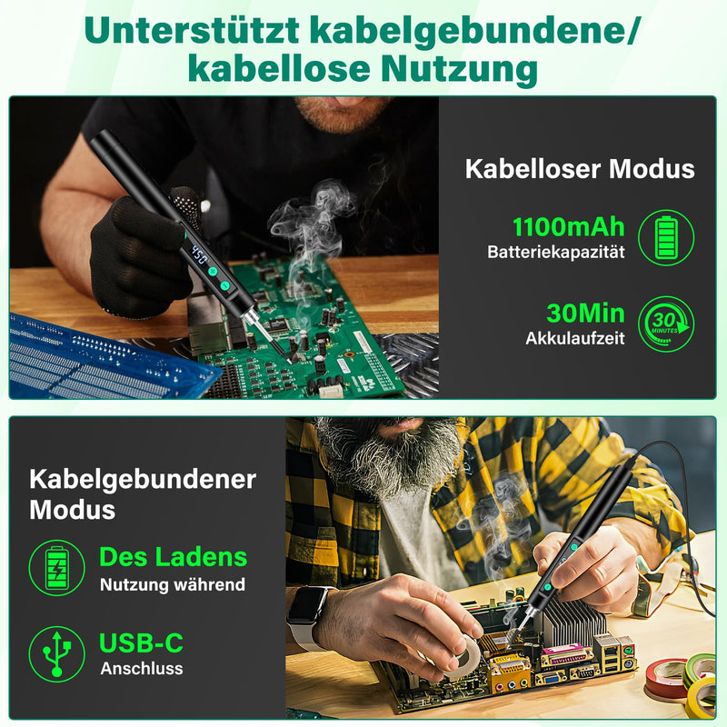 [Australia - AusPower] - KKMOL Wireless Soldering Iron Set, USB Battery Soldering Iron with LCD, Temperature Adjustable 180 ℃-450 °C, 3 Soldering Tips, Soldering Wire, Soldering Set for Welding Repair - Black 