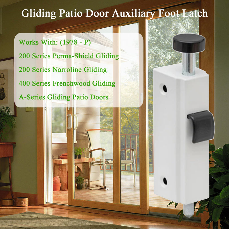 Gliding Patio Door Auxiliary Foot Lock Compatible with Andersen OEM Part #1997301 (1978 to Present), 2-13/16" Mounting Hole Centers, White Diecast