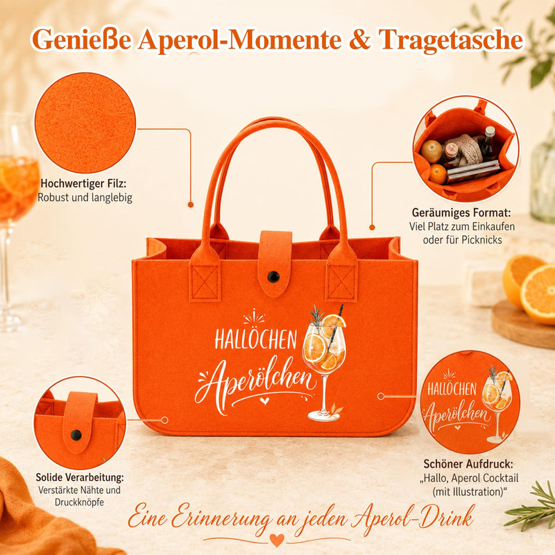 Orange Aperol Spray Felt Bag Gift for Women Cocktail Party | Aperol Felt Gift Bag, Handbag Gifts for Women Picnic Beach Garden Party Aperol Accessories 30 x 20 x 18 cm