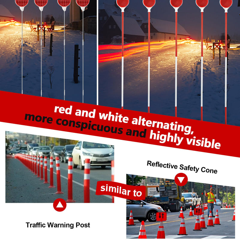 Reflective Driveway Markers - 50”High Visiblility Driveway Reflectors Double Sided with Red & White Extra Sturdy Stainless Steel Pole - Rustproof for Road,Property Line,Yard,Snow Plowing - 4 Pack 4pc