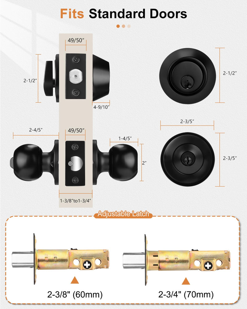 Probrico Flat Black Entry Door Knob and Single Cylinder Deadbolt Set, Keyed Alike, 1Pack 1 Pack