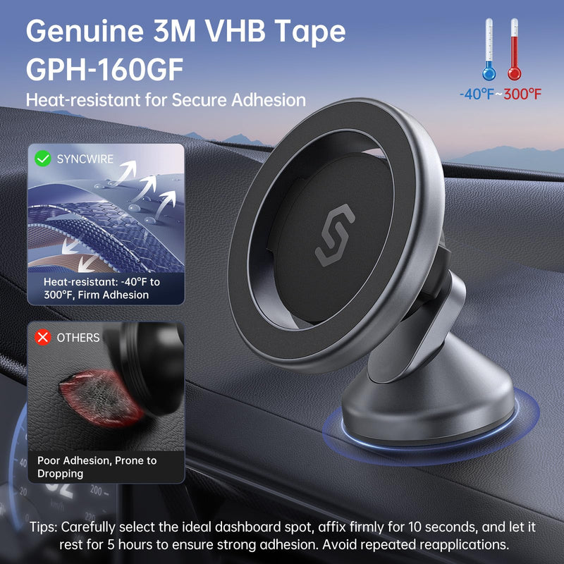 [Australia - AusPower] - SYNCWIRE for MagSafe Car Mount - 360° Rotation Magnetic Phone Holder for Car Dashboard, Strong Magnets Car Phone Holder Mount Compatible iPhone 15 Pro Max 14 13 12,Samsung - MagSafe Car Accessories Space Gray 