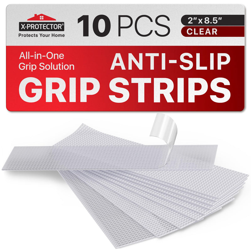 X-Protector Rubber Grip Tape Strips - 10 PCS Pack of Non-Abrasive Grip Stickers - 2"x8.5" Heavy-Duty Non Slip Adhesive Strips - Clear Waterproof Rubberized Grip Tape for Handles!