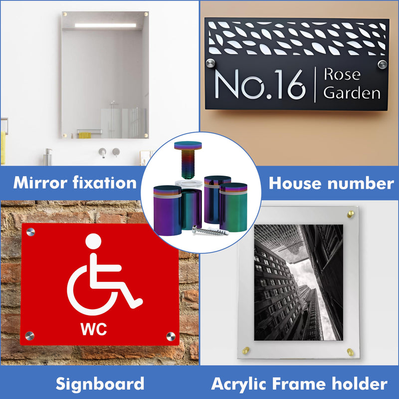 [Australia - AusPower] - 4 Pcs Stainless Steel Standoff Screws (Black) - ½” x 1” Screws for Acrylic, Wood, and Glass Signage - Sign Standoffs Wall Mount for Frames, Advertisements, and Displays Black 