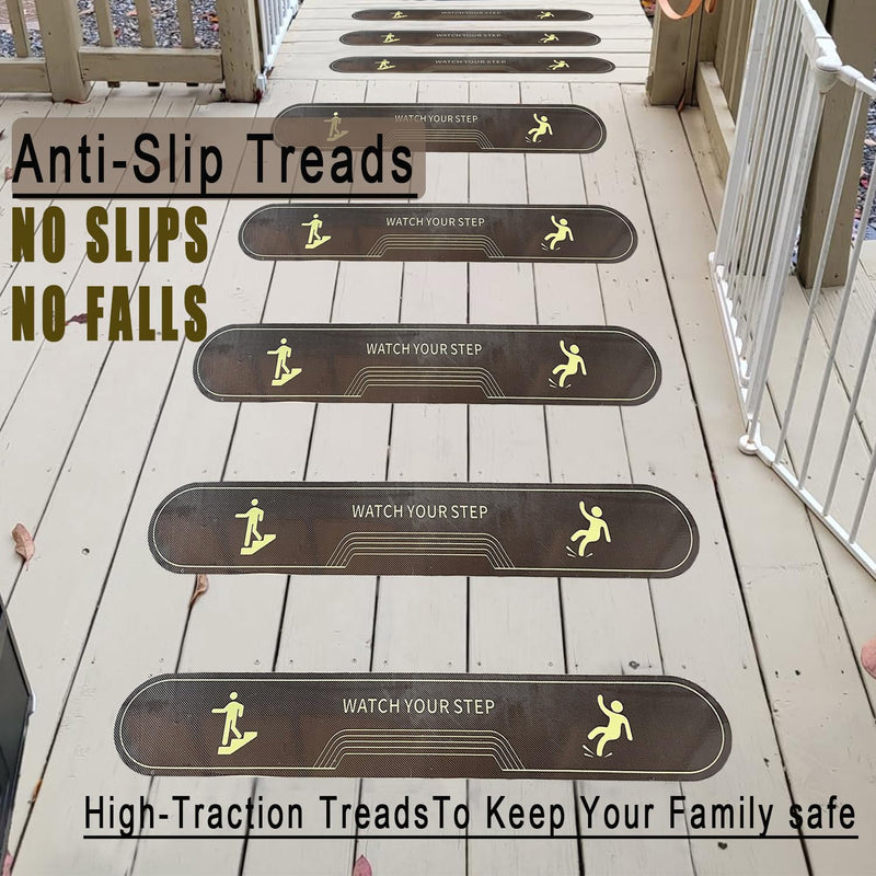 Outdoor Stair Treads Non Slip 6" x 30" (15-Pack) Weather Resistant Exterior Grip Tape, Heavy Duty Traction for Steps, Staircase, Deck, Non Slip Stair Treads - Outdoor Non Skid Tape 6" x 30" Brown 15