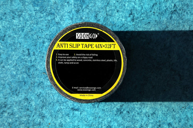 SOON GO Anti Slip Grip Tape 4 Inch x 32 Feet Heavy Duty Traction Increase Friction Abrasive Strong Adhesive for Stairs Tread Step Floor Indoor Outdoor Black Black no glow