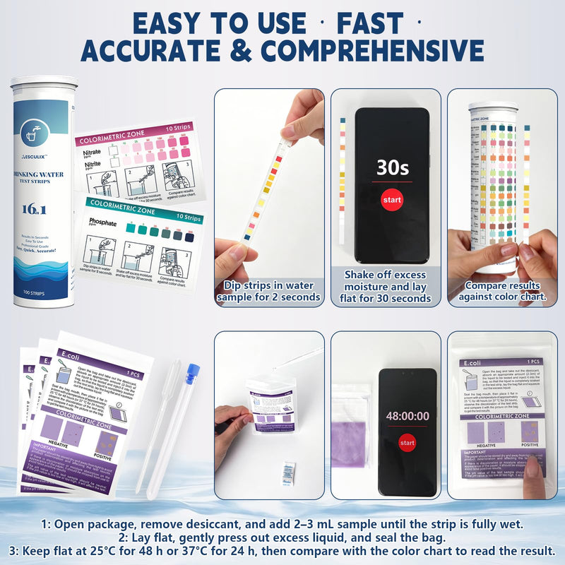 20 in 1 Water Tester for Drinking Water, Well Water Testing Kit, Suitable for Household Tap Water, Natural Water Quality Testing, Can Detect Water Hardness, Chlorine, Lead, Ph, Etc. (123 Test Strips) 20 in 1