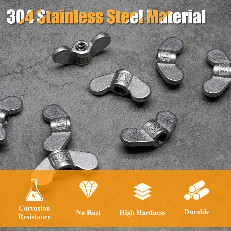 [Australia - AusPower] - 12Pcs M8 Wing Nuts 304 Stainless Steel Butterfly Nut Hand Twist Fasteners Hardware Parts (1/4 Inch) 