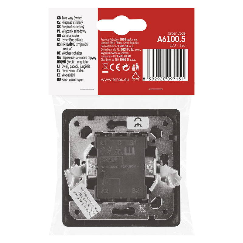 [Australia - AusPower] - EMOS Toggle Switch Black/Anthracite, Light Switch with One Rocker 250 V~/10 AX, Plastic, without Flush-Mounted Box, Protection Class IP20 for Indoor Use 