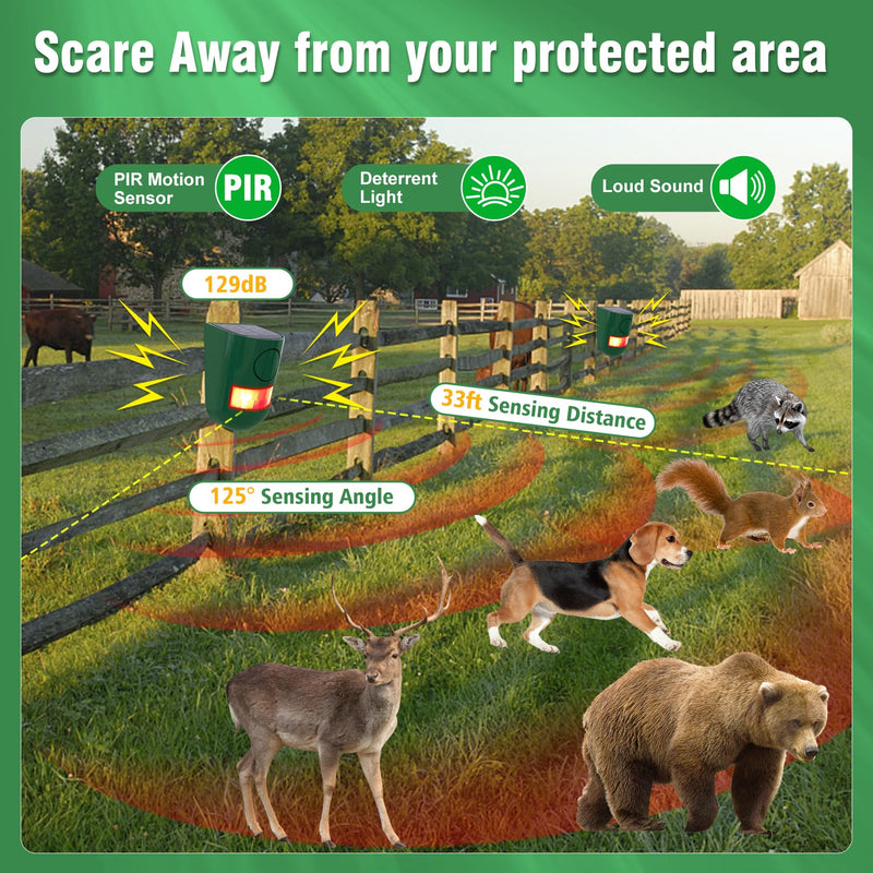 [Australia - AusPower] - ChunHee Solar Motion Sensor Alarm Outdoor 4 Working Mode Motion Activated Alarm 129dB Loud Sound Noise Maker IP65 Waterproof Motion Detector with Strobe Light for Yard Farm Garden 2PC 