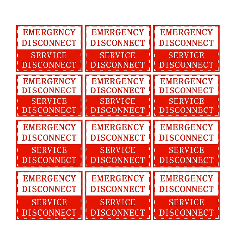 12PCS NEC Compliant Emergency Disconnect Stickers, 5x3.5 Inch Self-Adhesive Warning Labels, Waterproof Vinyl Electrical Service Disconnect Notice for Indoor Outdoor Use