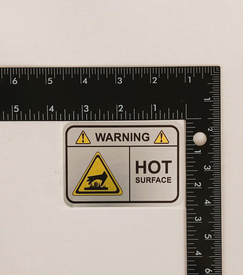 Warning Hot Surface - Metallic Label Set - Pack of 5 (3.5" X 2.5")