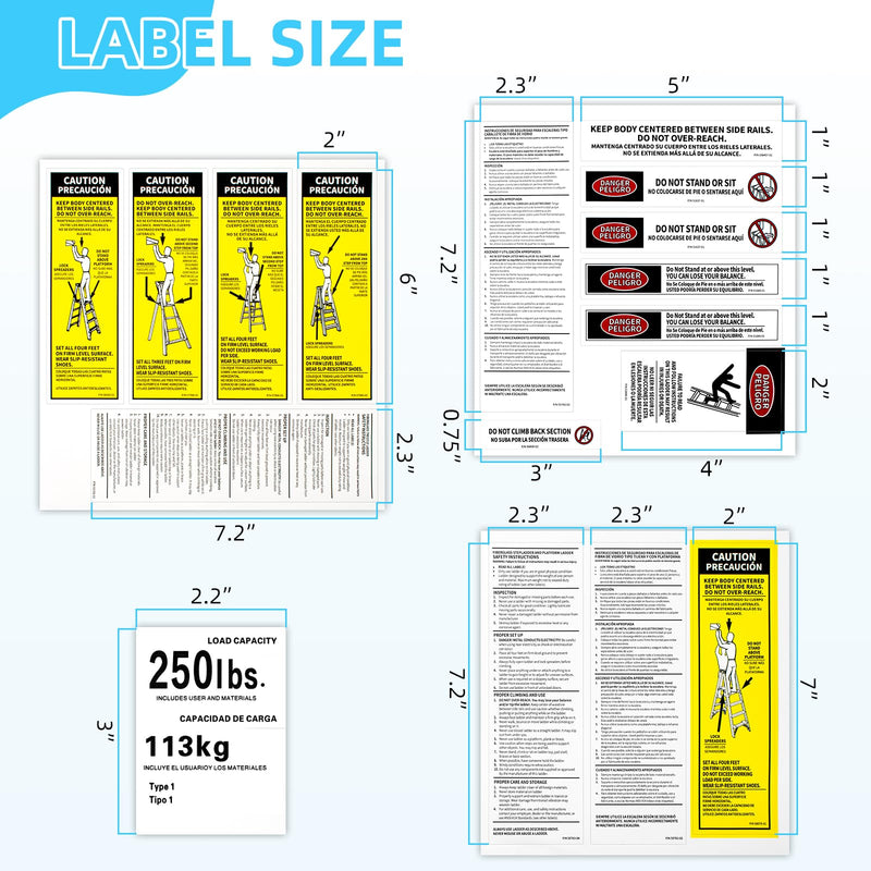 4 Pack 250 LB Step Ladder Safety Label Kit Replacement for Werner Type 1 250 Load Capacity Step Ladders, Fiberglass Stepladders Safety Stickers