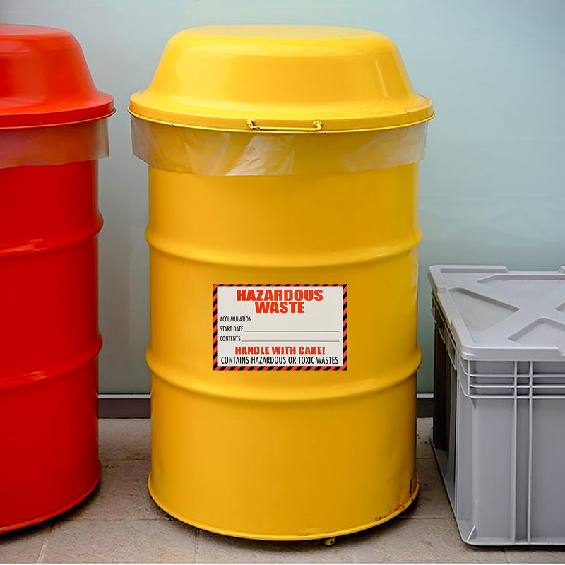 [Australia - AusPower] - Hazardous Waste Label with Handle with Care, 4"x6", 100 Pack, Red and White Label, Contains Hazardous Or Toxic Wastes Warning,Self-Adhesive 