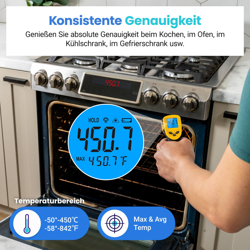 [Australia - AusPower] - Etekcity Infrared Thermometer, Temperature Meter -50°C to +450°C - Digital Laser Infrared Thermometer for Kitchen, Pizza Oven, Grill, Baking - Not for Humans - Yellow/Black -50℃~450℃ 