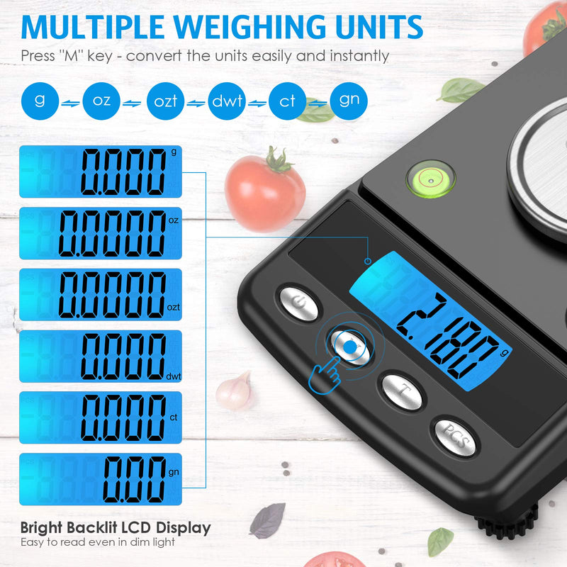 [Australia - AusPower] - AMIR 20g/0.001g Digital Milligram Scale, Precision Electronic Scale with 6 Units, USB & Battery Powered, Tare, Calibration Weights, Tweezers, Pocket Microgram Scale for Powder Medicine, Jewelry 