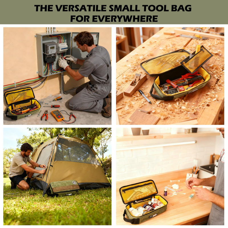 Rough Enough Small Tool Bag Case Portable Box EDC Pouch Organizer with Handle, 12 Inch, Heavy Duty Canvas, Padded Lining, Tech Tactical Gear, Green