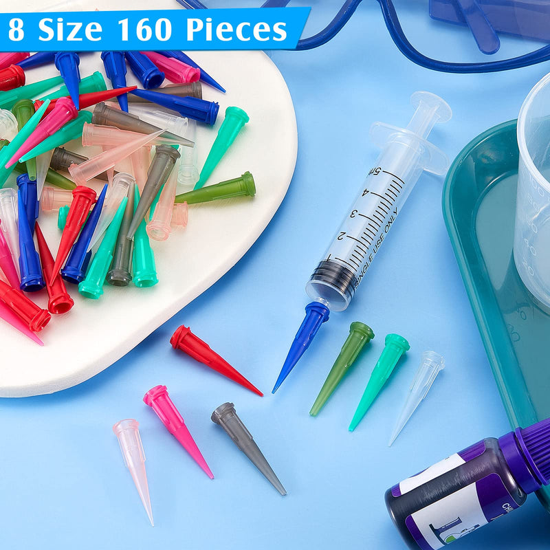 [Australia - AusPower] - 160 Pieces 8 Size Plastic Tapered Pinhead Blunt Syringe Tips Adhesive Dispensing Tip Plastic Glue Tips for Oil or Glue Applicator 