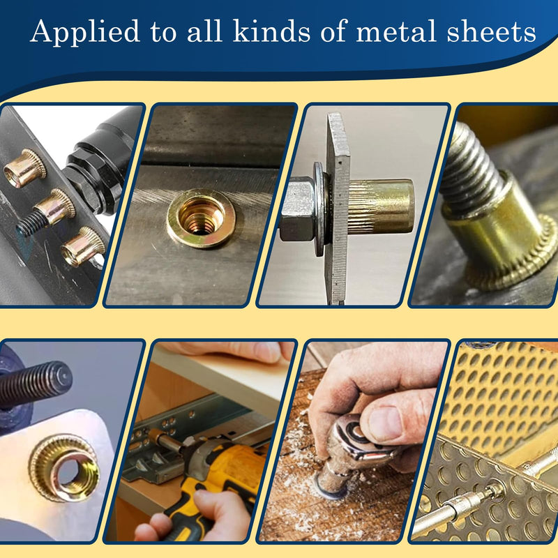 [Australia - AusPower] - 1/4 Rivet Nut, 115Pcs Carbon Steel Zinc Rivet Nuts 1/4-20, 1/4 20 Threaded Insert Rivnut, 1/4 UNC Rivets Nutsert, Flat Head 1/4 x 20 RIV Nuts 1/4''-20 Yellow 