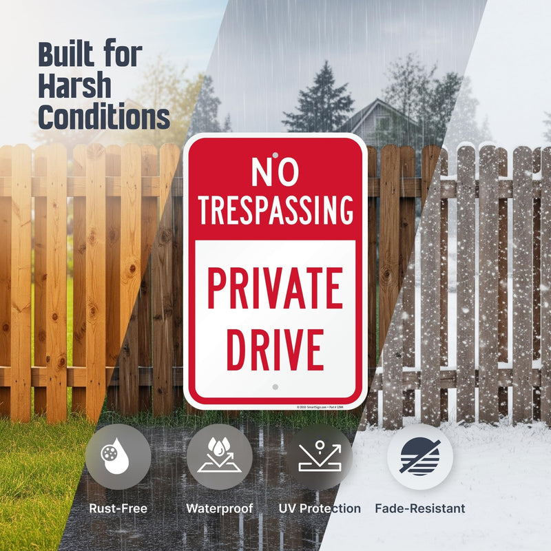 SmartSign No Trespassing Private Drive Sign - 2 Pack, 18 x 12 inch, 2mm Aluminum Composite, Pre-Drilled Holes, Red and White, Made in USA 12" x 18" ACM Reflective Aluminum Pack of 2