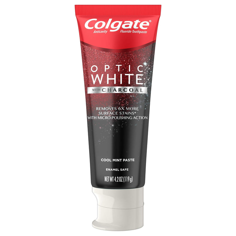 Colgate Optic White with Charcoal Whitening Toothpaste, Cool Mint Flavor, Safely Removes Surface Stains, Enamel-Safe for Daily Use, Teeth Whitening Toothpaste with Fluoride, 3 Pack, 4.2 Oz Tube 0.33 Ounce (Pack of 3)