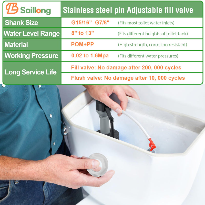 [Australia - AusPower] - Saillong 2 Pack Toilet Fill Valve Replacement, Height Adjustable Universal Toilet Tank Flusher Replacement Kit, Leak-Proof Easy Install Fill Valve Repair Kit 