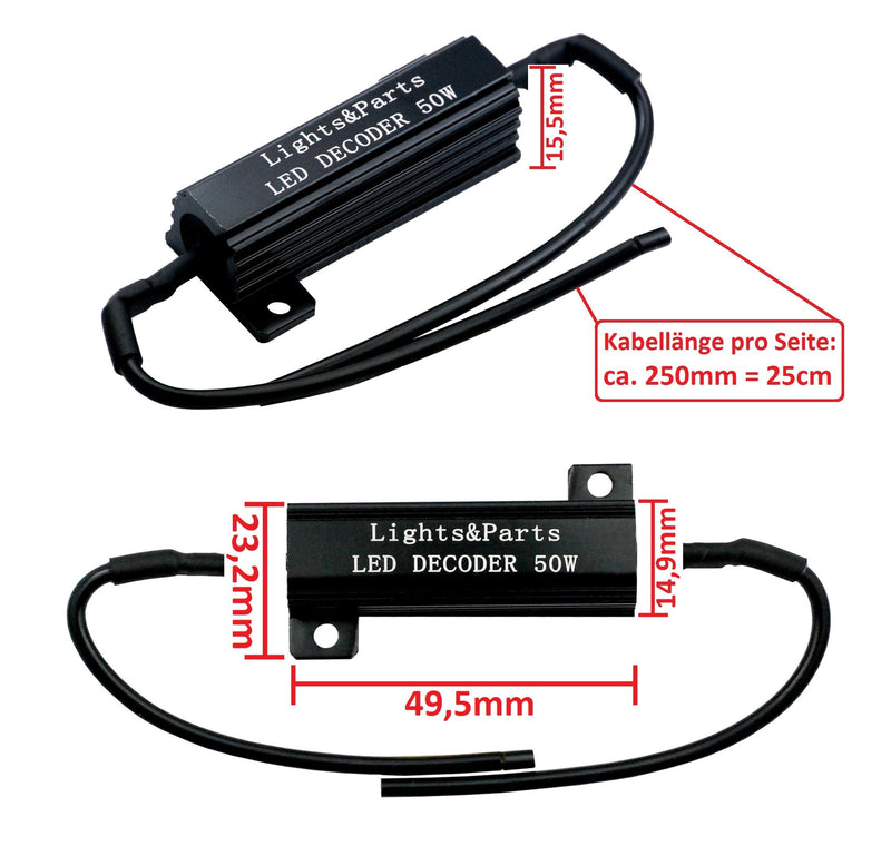 LED Resistor Load Resistor for LED - 2x for P21W H1 H3 H7 H8 H11 HB4 W21W PY21W - 50 Watt 6 Ohm - Canbus Adapter - Indicator Daytime Running Light DRL Fog Light Reversing Light without Error Message B547