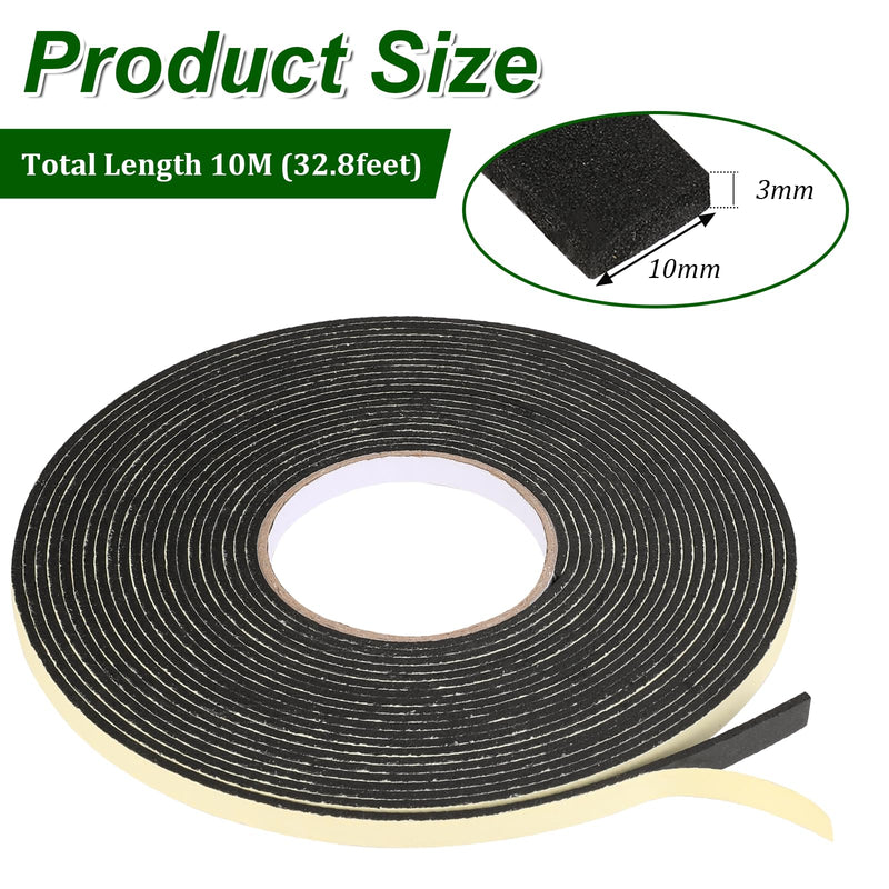 High-Density EVA Foam Speaker Gasket Tape, 3mm Thick, 10mm Wide, 33Ft Long, Soundproofing & Waterproofing Automotive Insulation
