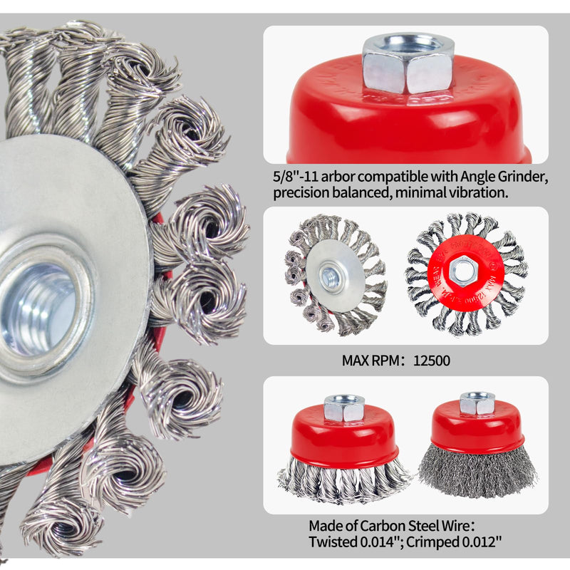 [Australia - AusPower] - Wire Wheel Brush for 4-1/2" Angle Grinder 4 Inch Wire Wheel Set 5/8"-11 Threads Arbor - 2pcs 2 4in 