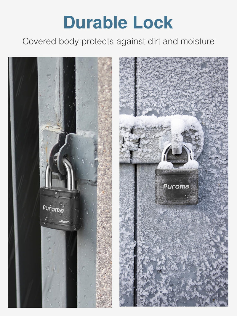 [Australia - AusPower] - Puroma 2 Pack Keyed Padlock with 3 Keys, 1.1 Inch Locker Lock 40mm Heavy-Duty Locks for Gate Fence Hasp Cabinet Toolbox School Gym Locker (Black) Black 