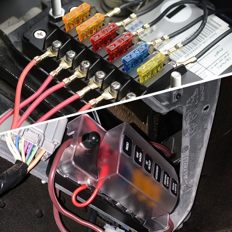 [Australia - AusPower] - Nilight 6 Way Fuse Block with Negative Bus 12V Blade Fuse Holder ATC/ATO Standard Fuse Box Label Stickers Waterproof Cover Fuse Panel for Automotive Cars Trucks RVs Campers Vans, 2 Years Warranty 