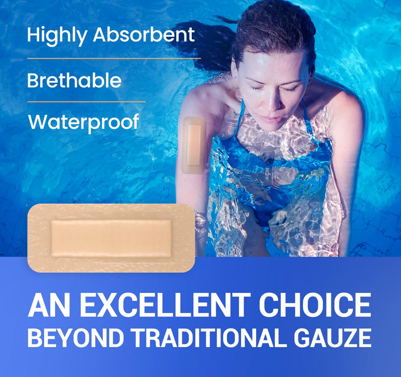 [Australia - AusPower] - Large Waterproof Bandages 2"X5" Silicone Foam Dressing for Sensitive Skin Wound Care, 10 Packs, Adhesive Cohesive Pad with Border for First Aid, Post Surgical and Trauma Care, Sore, Burn, Pressure 2"X5" (10 Packs) 