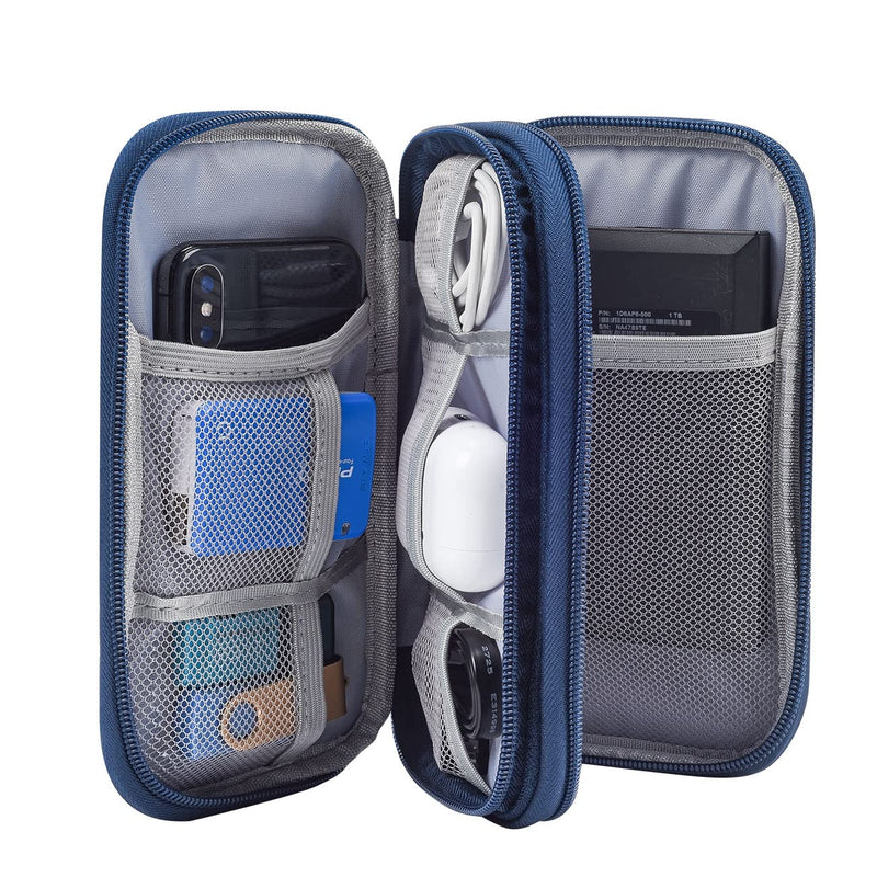 [Australia - AusPower] - Portable, Waterproof Electronics Accessories Case and Organizer Bag for Cables, USB Drives and Chargers Double Layer - Navy Blue 