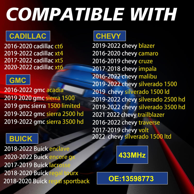 [Australia - AusPower] - Pre-Programmed Tire Pressure Monitoring Sensor 433MHz TPMS Sensor Compatible with Chevy 2016-2022 Traverse Malibu 2017 2018 Impala 2019 2020 2021 2022 Silverado 1500 2500hd 4PCS 13598773 