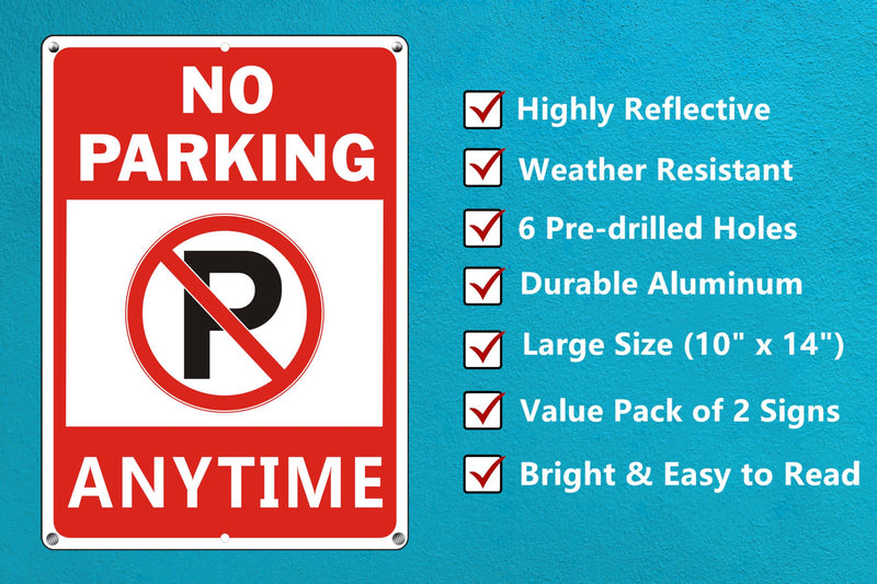 [Australia - AusPower] - No Parking Anytime Sign, No Parking Signs, (2 Pack) 10 x 14 Inches Large Reflective Aluminum Metal Warning Signage with Symbol for Indoor Outdoor Use Style D 