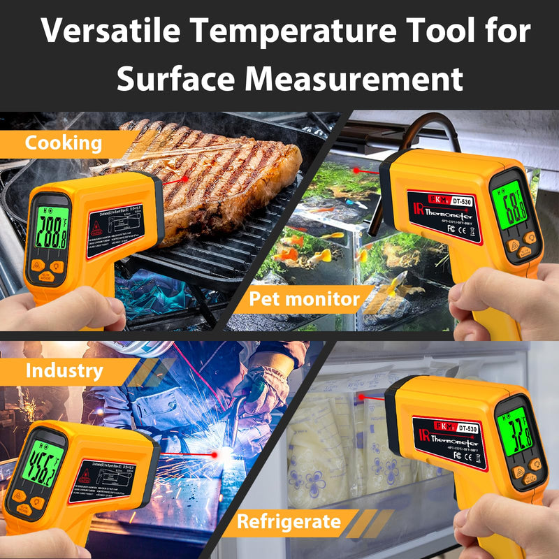 [Australia - AusPower] - FKM Infrared Thermometer Gun Non-Contact Laser Temperature Gun,-58°F~986°F(-50°C~530°C) AdjustableEmissivity,Digital Thermometer Gun for Industrial,Kitchen Cooking,Oven,Automotive,HVAC,Not for Human 