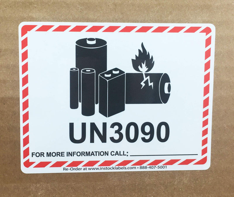 UN3090 Caution Lithium Battery Labels 3.25 x 4.25 Inch 500 Total Stickers for Smaller Packages Only