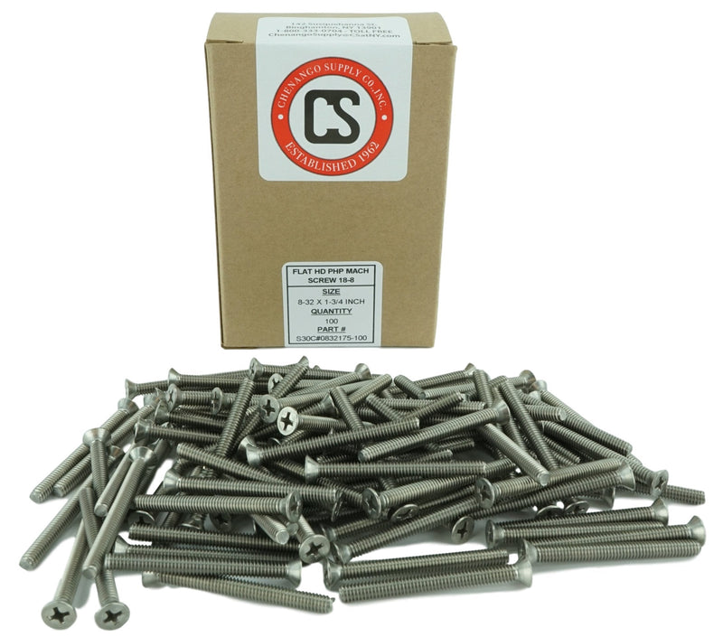Stainless 8-32 x 1-3/4" (1/2" to 2" Lengths Available) Flat Head Machine Screws, Full Thread, Phillips Drive, Stainless Steel 18-8, Machine Thread (8-32 x 1-3/4") 8-32 x 1-3/4"