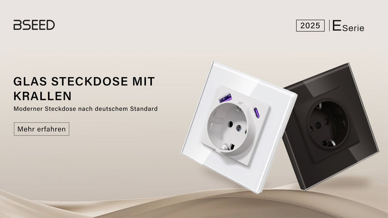 BSEED Glass Socket, EU Standard Wall Socket with Claws, Built-in Socket with Child Lock, Easy to Install, New E Series, 16 A 250 V, 1 Compartment, 86 mm, White 1-gang