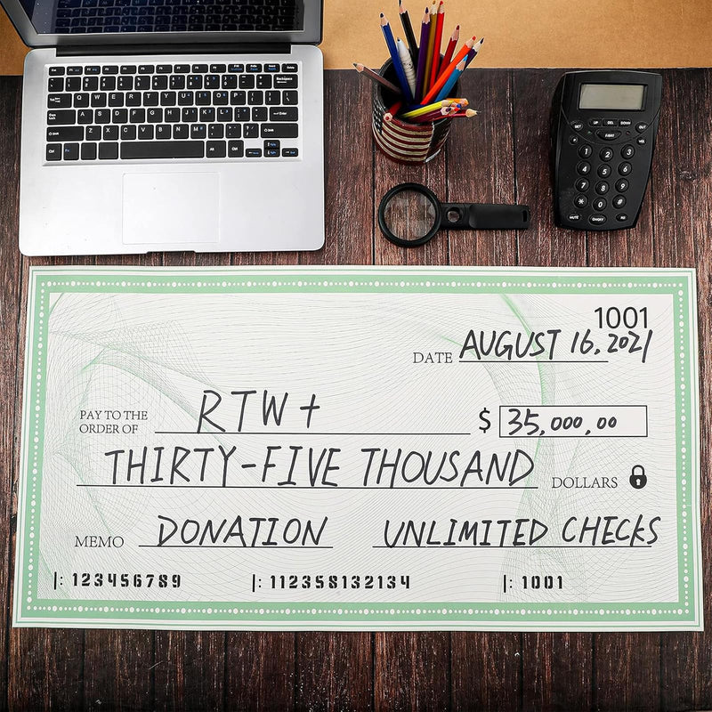 [Australia - AusPower] - Dianelhall 2 Pcs Big Checks for Presentations 30 x 16'' Giant Large Big Blank Fake Check for Graduation Presentations Donation Awards Fundraisers Charity(Simple Style) Simple Style 