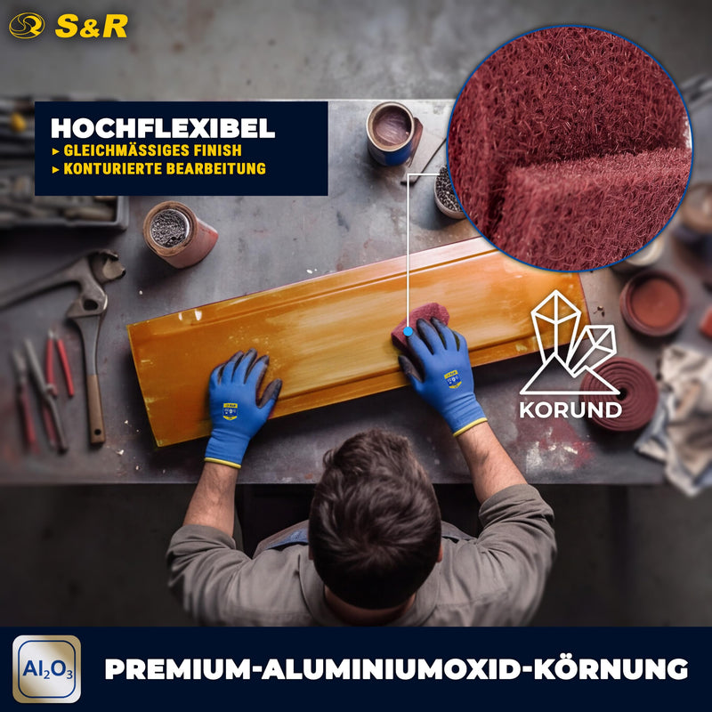 S&R Abrasive Fleece Roll 5 m x 100 mm Grit 240, Aluminum Oxide Sanding Roll | Abrasive Fleece Pads for Metal, Wood, Stainless Steel, Paint, Sanding Pad, Polishing Fleece, Robust, Flexible, Cuttable, Durable