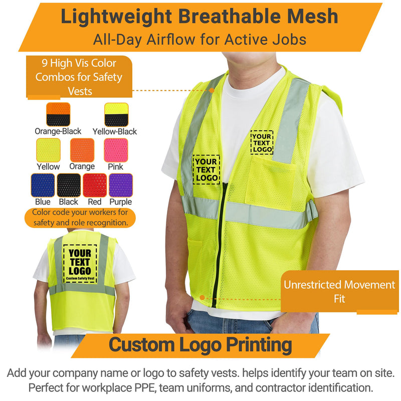 AYKRM 2 Pocket Mesh High Visibility Reflective Safety Vest for men & Women ANSI/ISEA 107 Standards Yellow X-Small