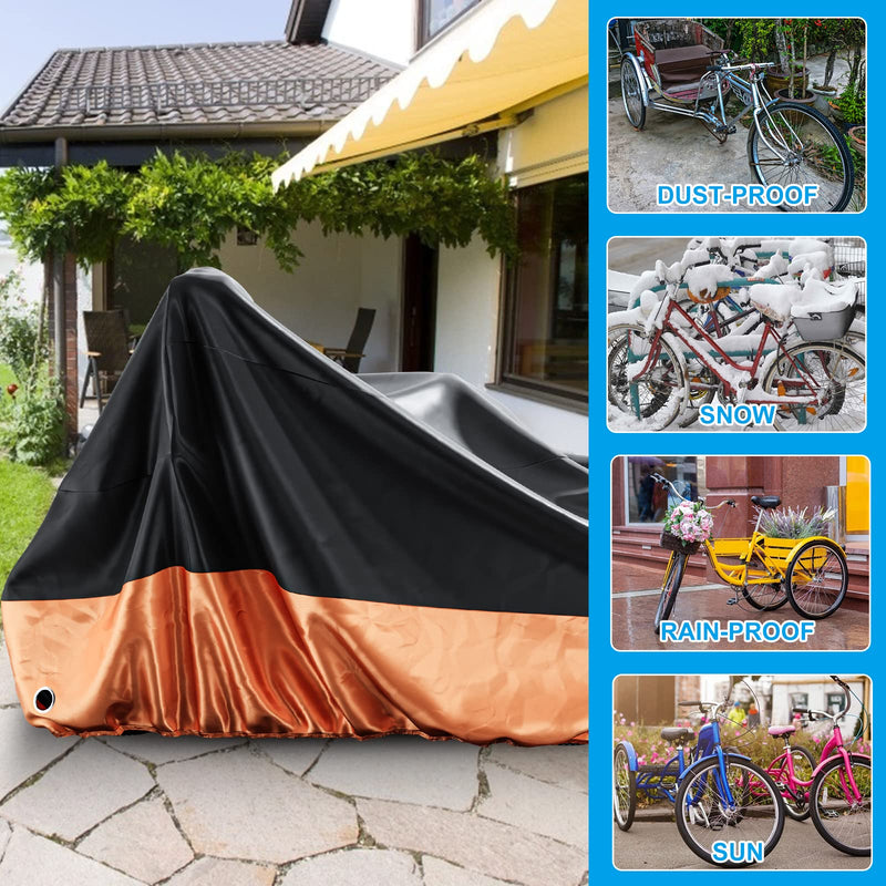 [Australia - AusPower] - MOPHOTO Adult Tricycle Cover for Outdoor Storage, Waterproof Bike Cover for Adult Trikes, UV-Resistant Trike Covers with Lock Hole, Elastic Hem, Buckle Strap & Storage Bag Black & Orange 75"L 