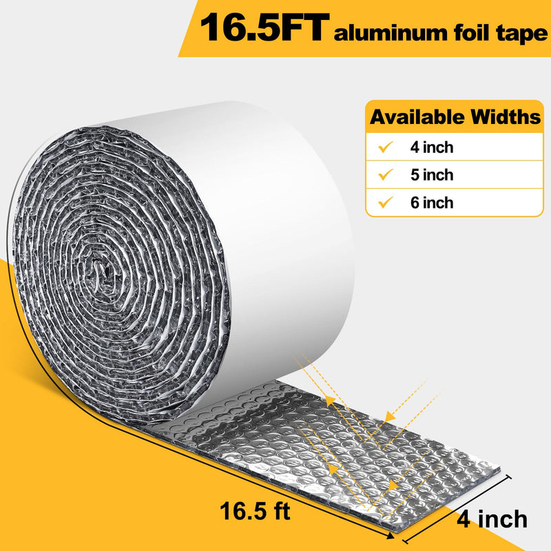 Double Bubble Reflective Foil Insulation Tape, Self-Adhesive Ac Pipe Insulation Wrap for AC Hose, HVAC Duct, Exhaust Hose, Bubble Wrap Insulation for Weatherproof Attics, Windows, Garages - 4 inch 4in wide x 16.5ft long