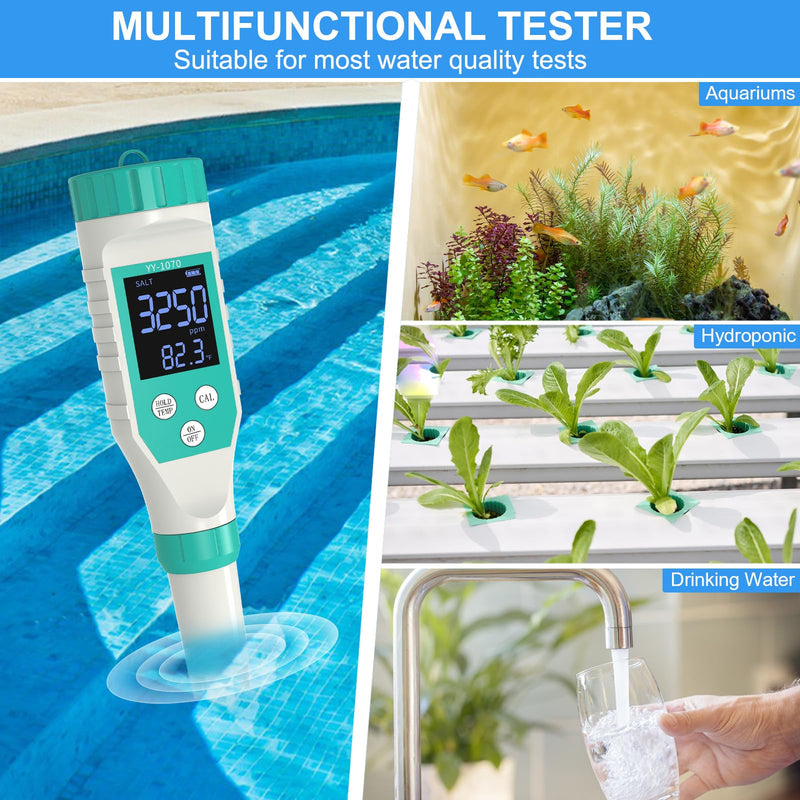 [Australia - AusPower] - Chlorine Tester for Pool, Pool Salt Tester and pHTester, 7 in 1 FAC Digital Salinity Tester for Saltwater Aquarium Sodium Chloride Swimming Pools Hot Tubs Spas 7 in 1 Chlorine Tester 
